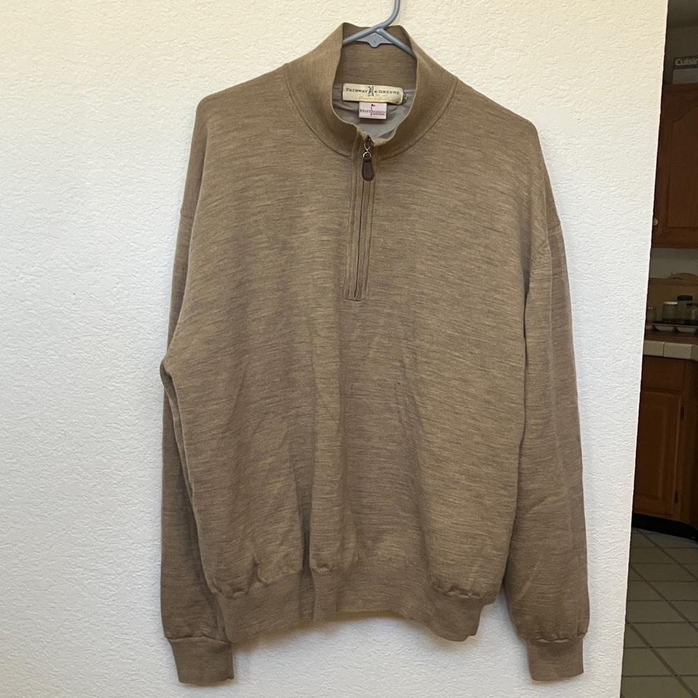 Fairway&Greene Men's Zip-Neck Sweater in Taupe
